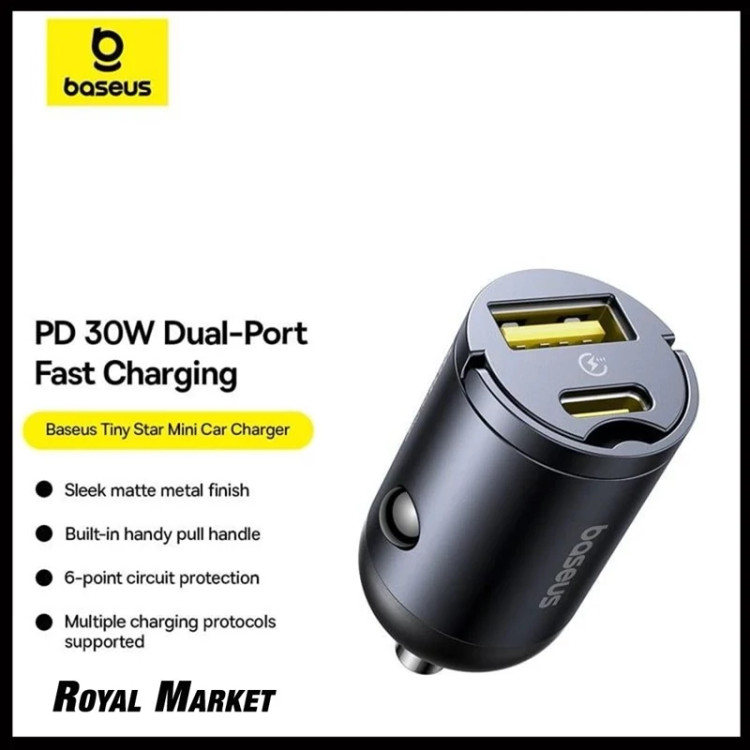 شارژر فندکی بیسوس Tiny Star Mini 30W دو پورت U+C