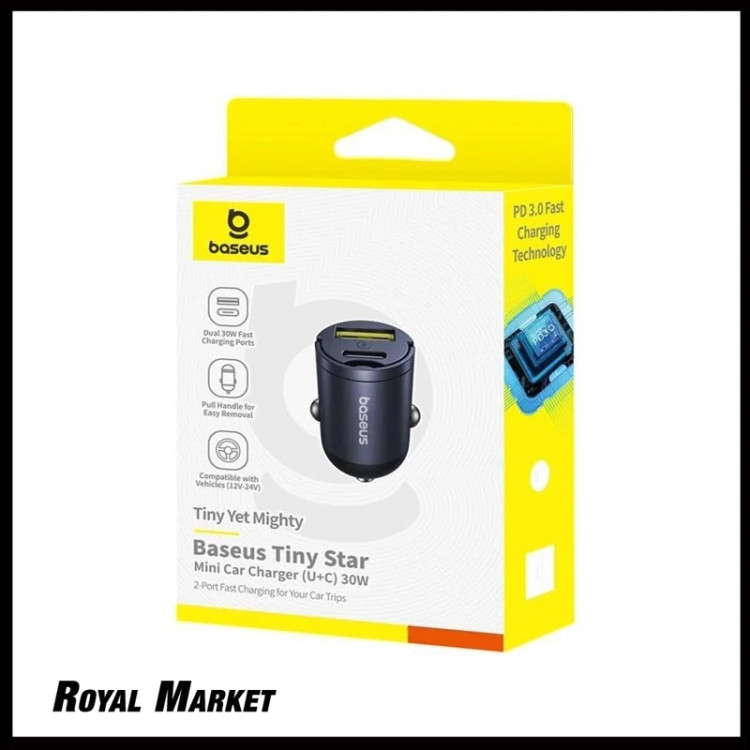 شارژر فندکی بیسوس Tiny Star Mini 30W دو پورت U+C
