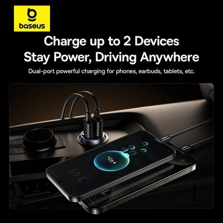 شارژر فندکی بیسوس Tiny Star Mini 30W دو پورت U+C