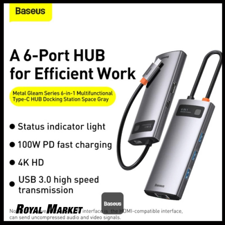 هاب Type-C شش پورت بیسوس Metal Gleam Series CAHUB-CW0G