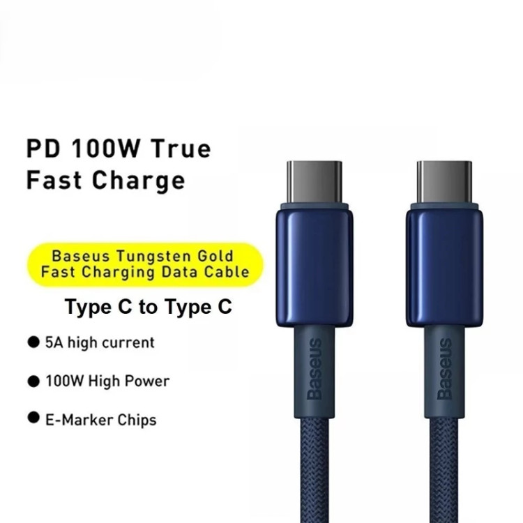 کابل شارژ سریع Type-C بیسوس Tungsten Gold توان 100 وات طول 1 متر