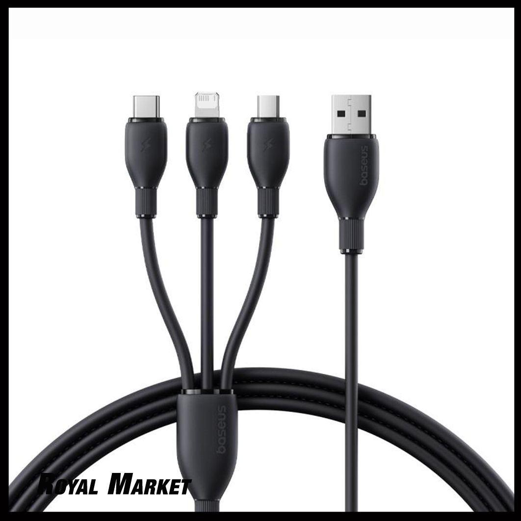 کابل شارژ 3 در 1 بیسوس Ultra-Fast USB-A به Type-C + Lightning + Micro USB جریان 3.5 آمپر طول 0.8 متر