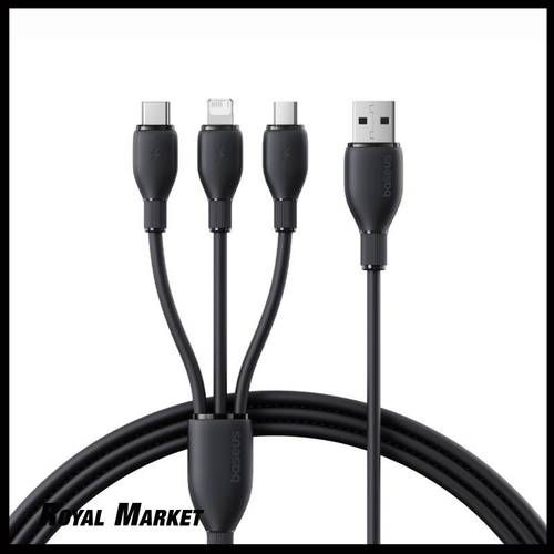 کابل شارژ 3 در 1 بیسوس Ultra-Fast USB-A به Type-C + Lightning + Micro USB جریان 3.5 آمپر طول 0.8 متر