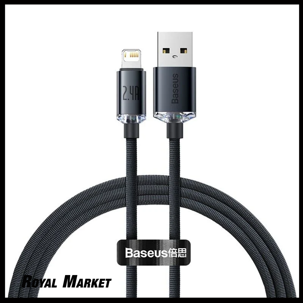 کابل شارژ سریع آیفون بیسوس Crystal Shine Series USB-A به Lightning جریان 2.4 آمپر طول 2 متر