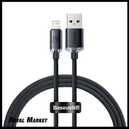 کابل شارژ سریع آیفون بیسوس Crystal Shine Series USB-A به Lightning جریان 2.4 آمپر طول 2 متر
